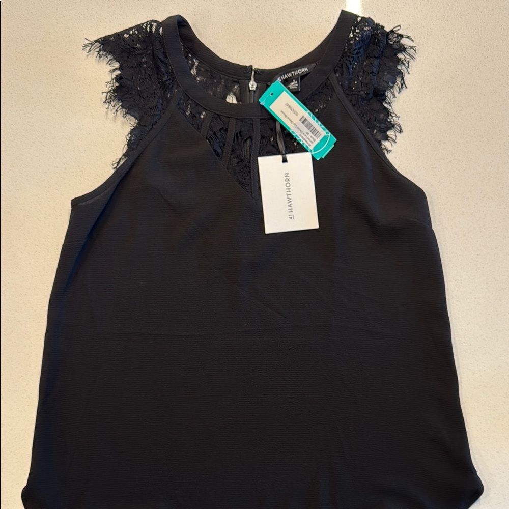 INC International Concepts Black Ruffled Sleeveless Tank